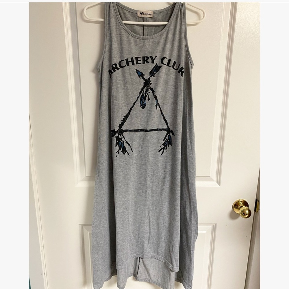 Vintage LingLing "Archery Clur" Grey, Black & Blue Tank Dress